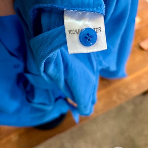 AISEW Royal Blue Classic Oversized Women’s 2X Long Sleeve Button-Up Crepe Shirt - Picture 5 of 7